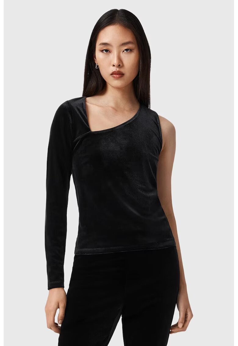 AllSaints Bluza de catifea cu decolteu pe un umar - Negru