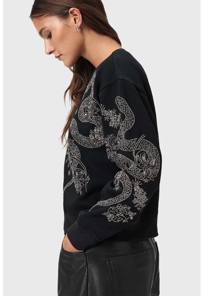 AllSaints Bluza de trening cu aplicatie cu margele Cecile - Negru/Argintiu