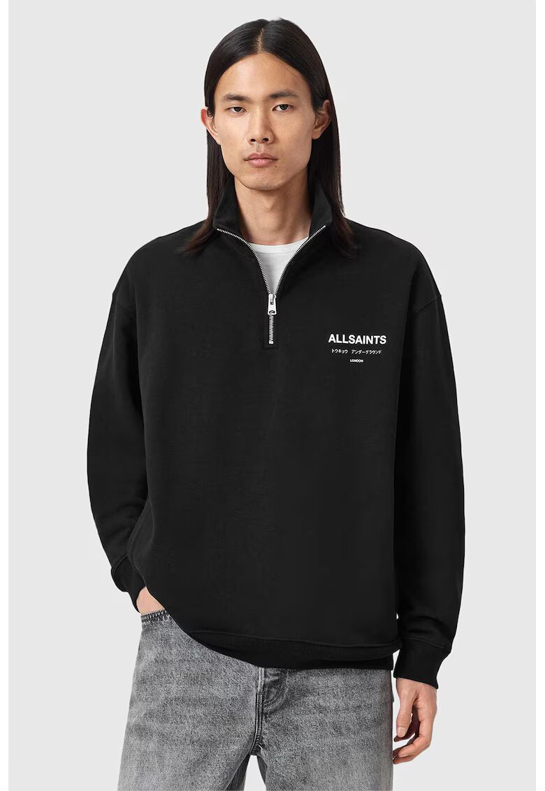 AllSaints Bluza de trening cu fermoar si imprimeu pe partea din spate Underground - Alb/Negru