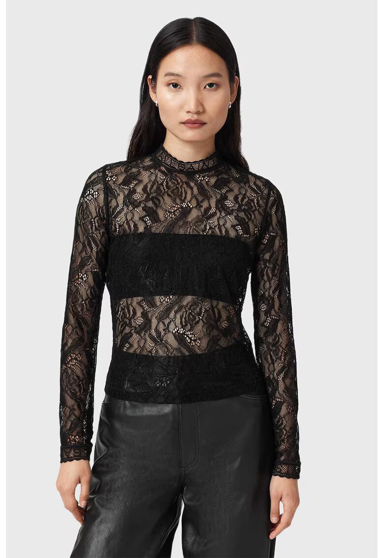 AllSaints Bluza din dantela cu guler scurt Aria - Negru