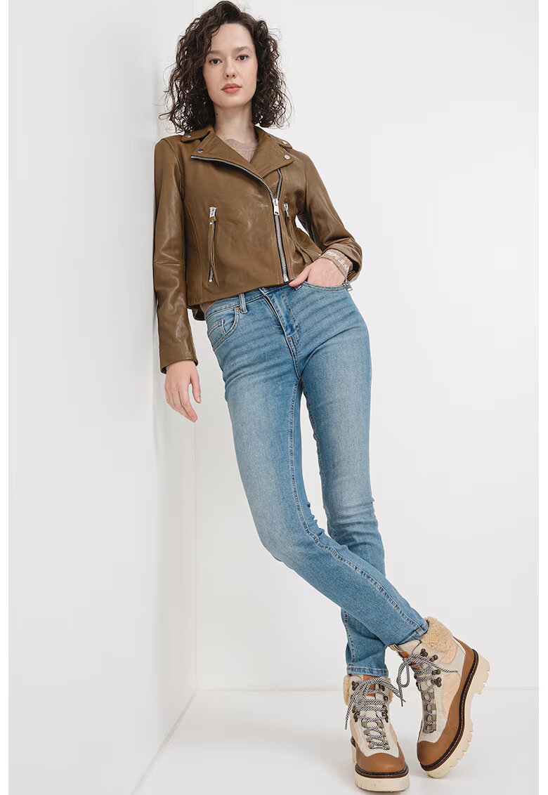 AllSaints Jacheta biker slim fit de piele Dalby - Caramel