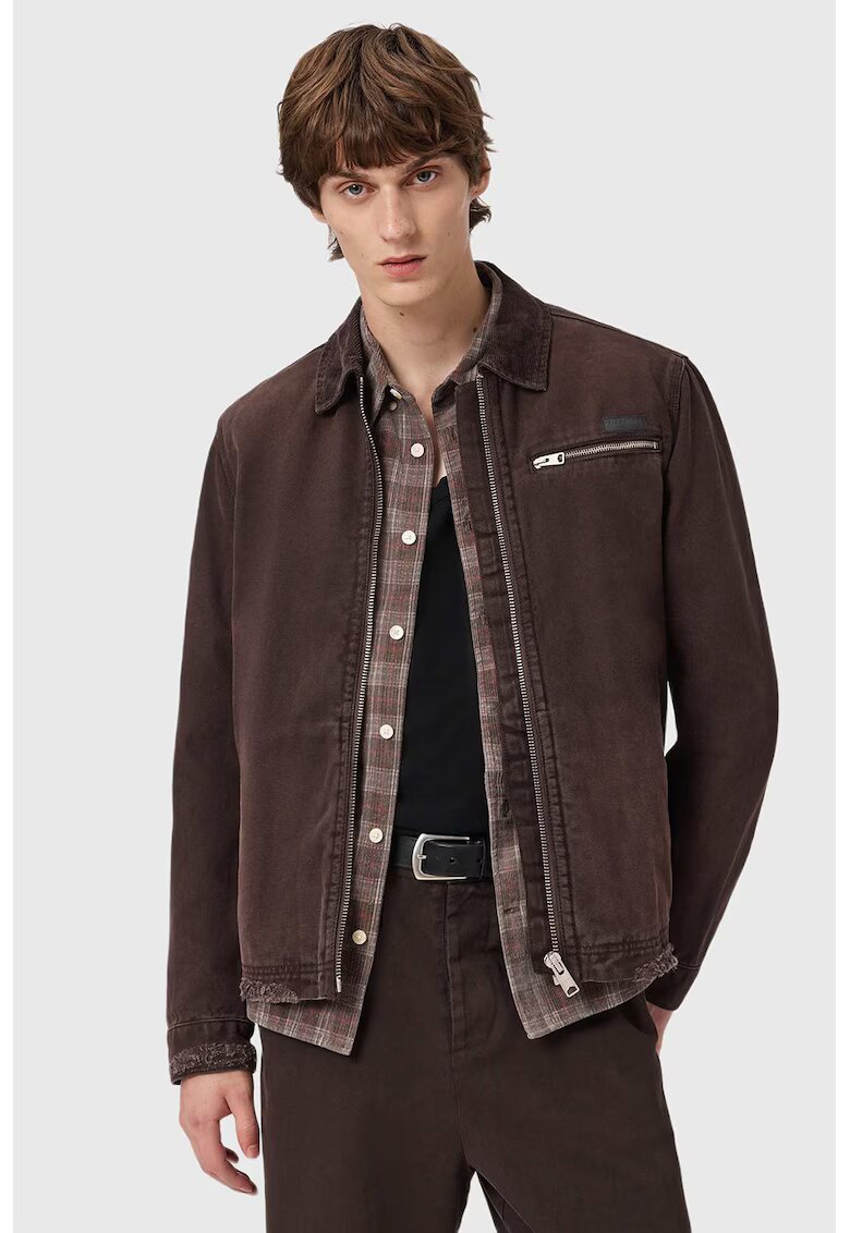 AllSaints Jacheta uni cu buzunar cu fermoar pe piept - Maro cognac