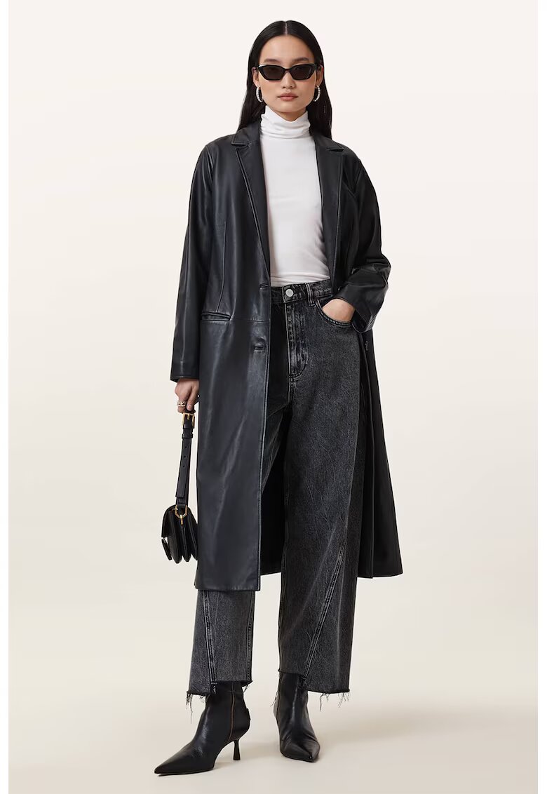 AllSaints Palton lung de piele Aire - Negru