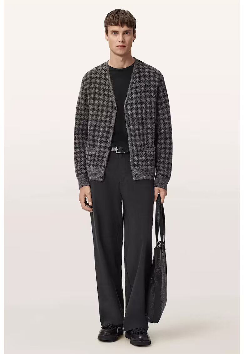 AllSaints Pantaloni drepti din amestec de lana cu talie elastica - Gri antracit