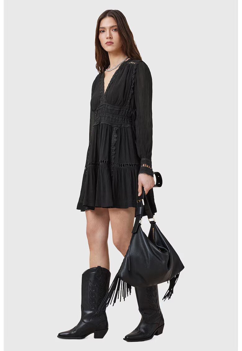 AllSaints Rochie scurta evazata cu detalii brodate Xanthe - Negru