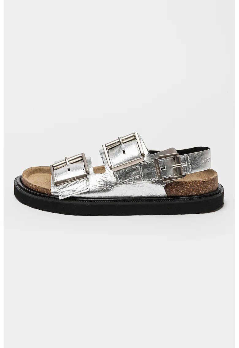 AllSaints Sandale de piele cu catarama - Argintiu