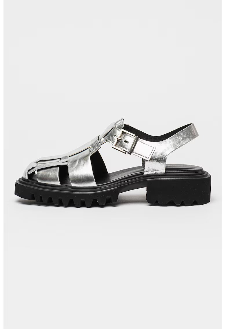 AllSaints Sandale fisherman din piele Tess - Argintiu
