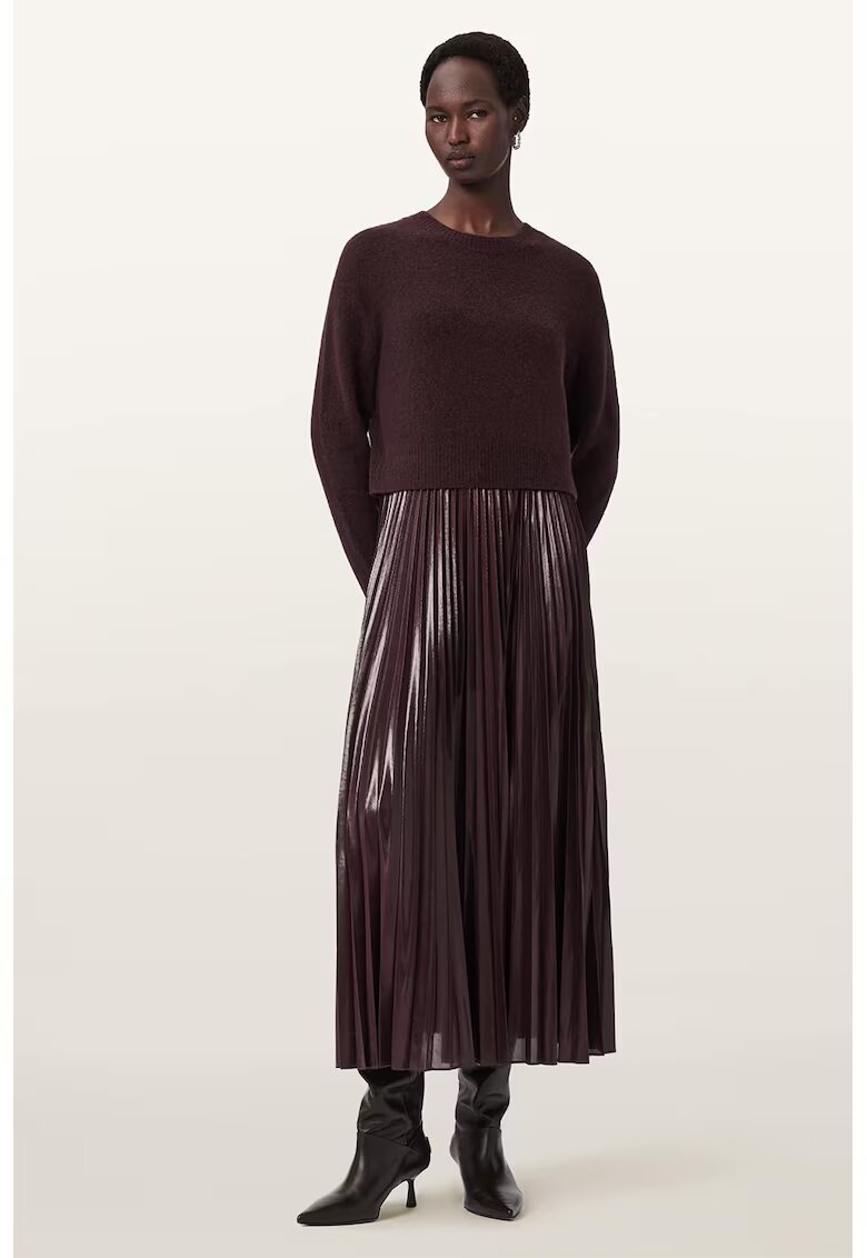 AllSaints Set de rochie cu aspect plisat si pulover cu decolteu la baza gatului - 2 piese - Violet pruna