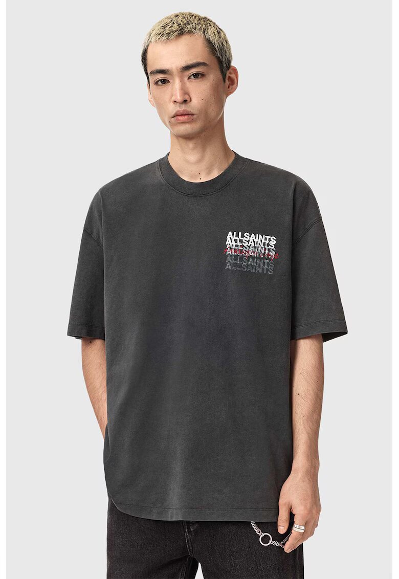 AllSaints Tricou lejer cu imprimeu logo - Rosu/Alb/Gri inchis melange