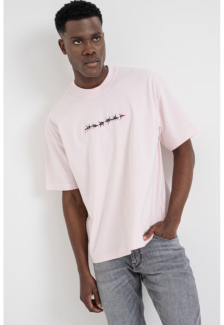AllSaints Tricou lejer de bumbac Deterent - Negru/Roz pastel