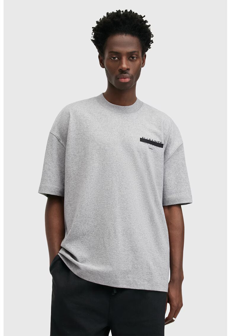 AllSaints Tricou supradimensionat de bumbac organic Redact - Negru/Gri deschis melange