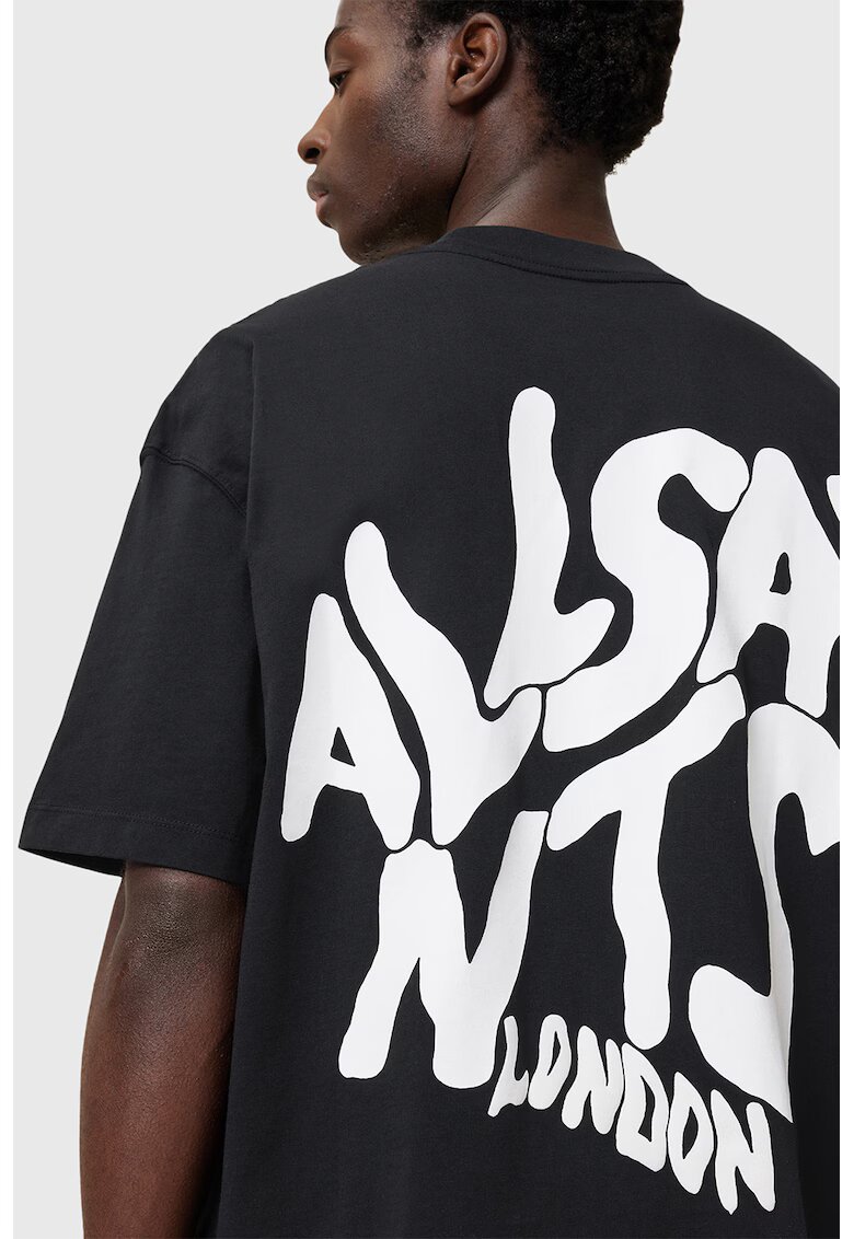 AllSaints Tricou supradimensionat din bumbac cu imprimeu logo contrastant Orlando - Negru