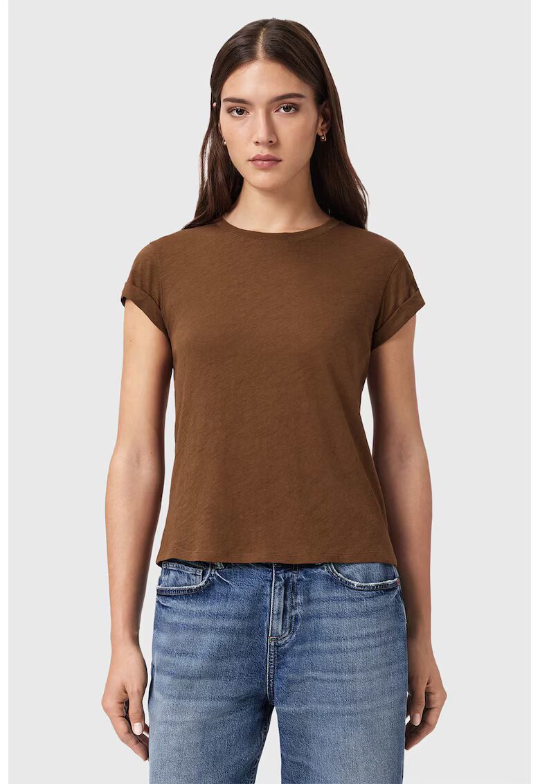 AllSaints Tricou uni de bumbac - Caramel