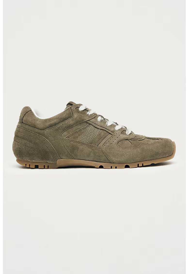 ALOHAS Pantofi sport din piele intoarsa cu detalii perforate - Verde masliniu