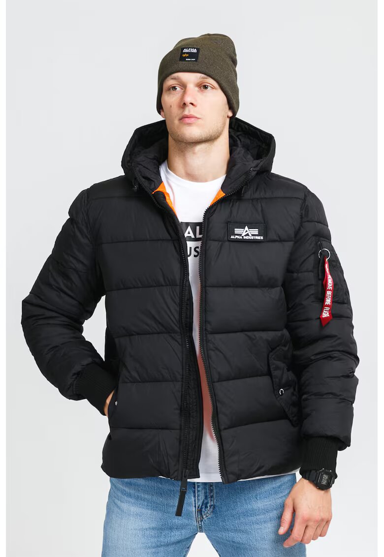 Alpha Industries Geaca matlasata cu gluga - Negru