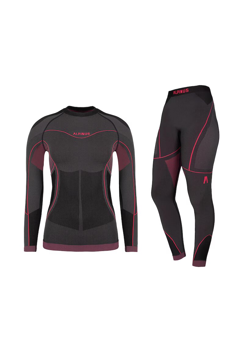 Alpinus Lenjerie termoactiva dama - S - grafit cu roz - tehnologie fara cusaturi - Gri/Roz