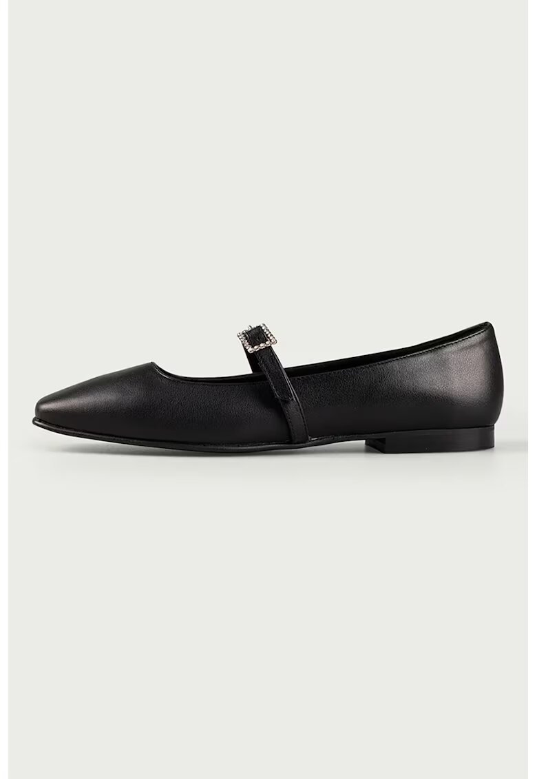 ALURA Balerini din piele cu varf patrat - Negru