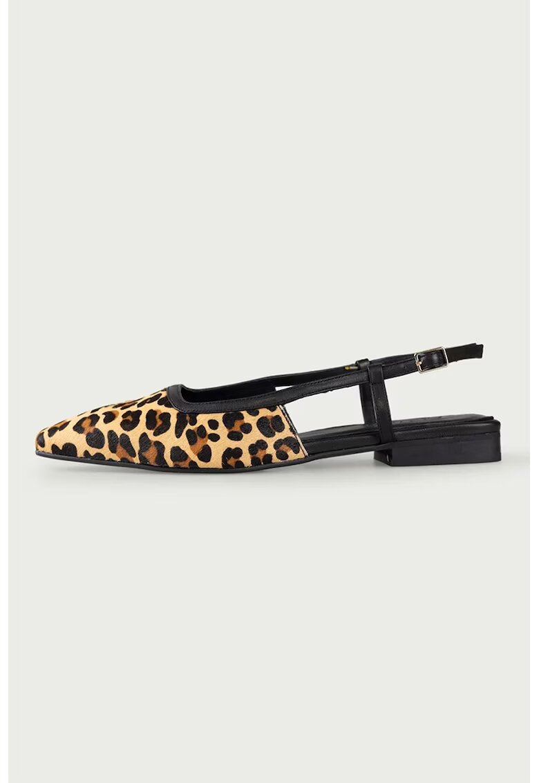 ALURA Balerini slingback de piele cu animal print Milena - Negru/Maro