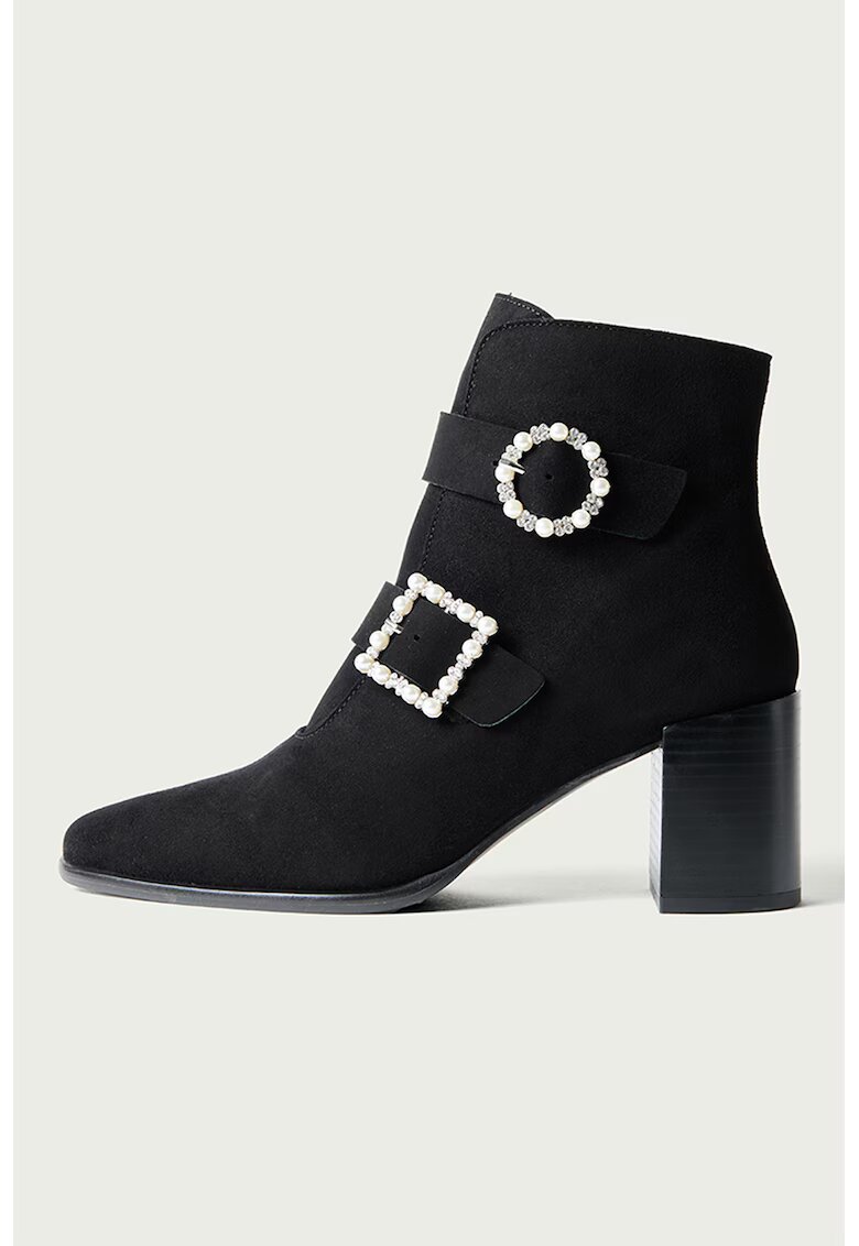 ALURA Botine din piele intoarsa Daphne - Negru