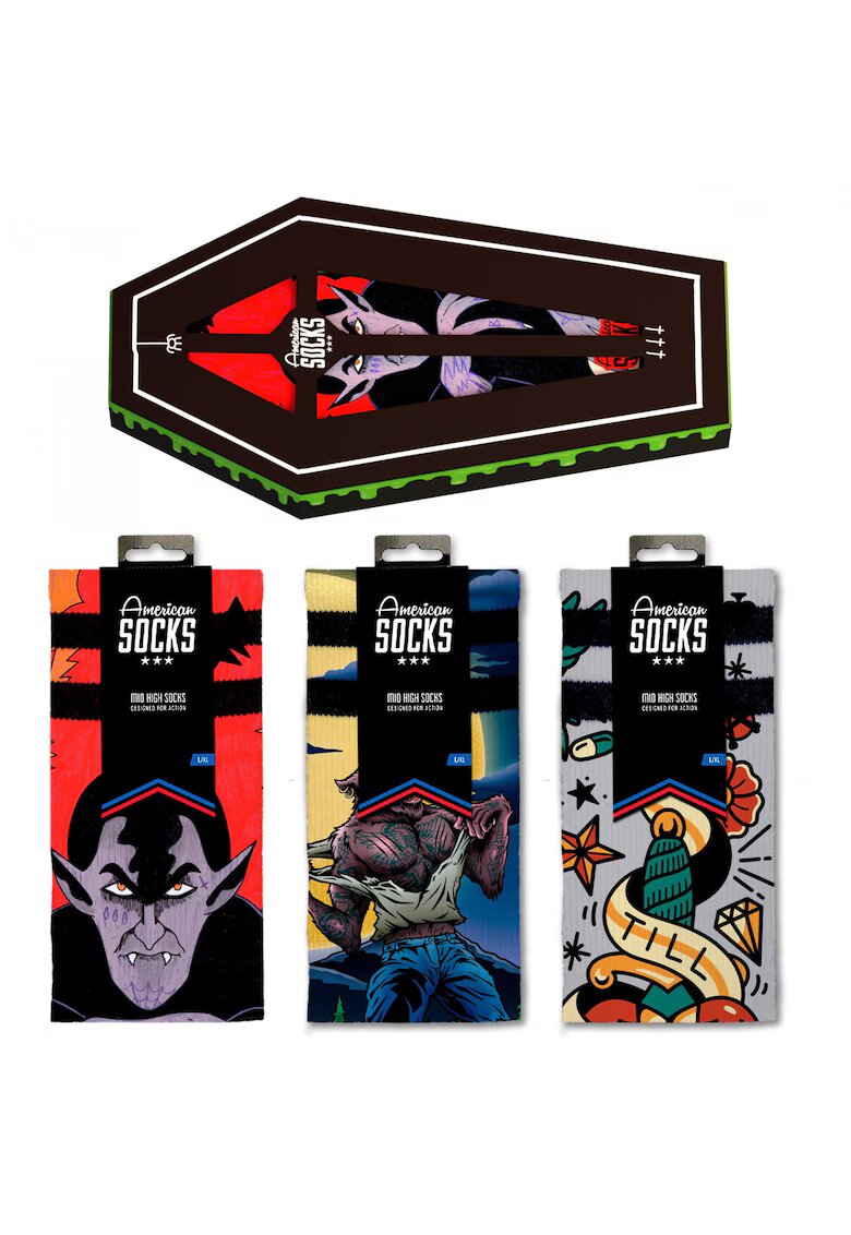 American Socks 3 perechi de sosete Coolmax in cutie in forma de sicriu