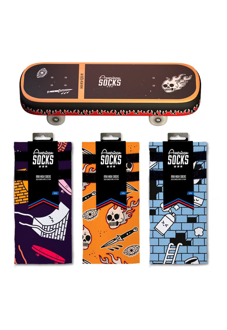 American Socks 3 perechi de sosete Coolmax in cutie in forma de Skateboard