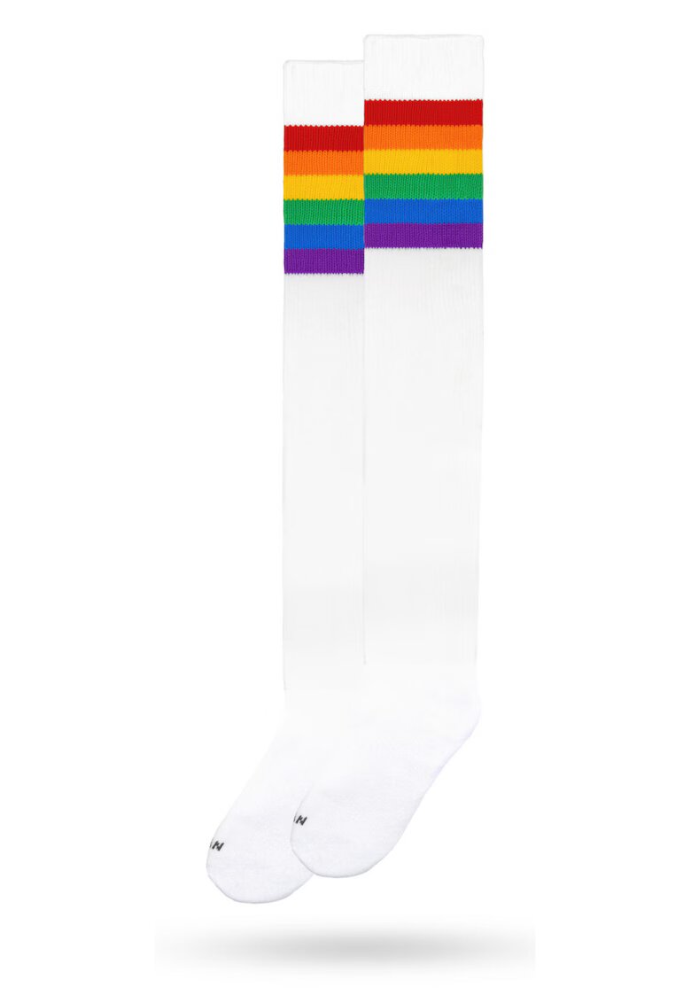 American Socks Sosete lungi peste genunchi Rainbow Pride Alb