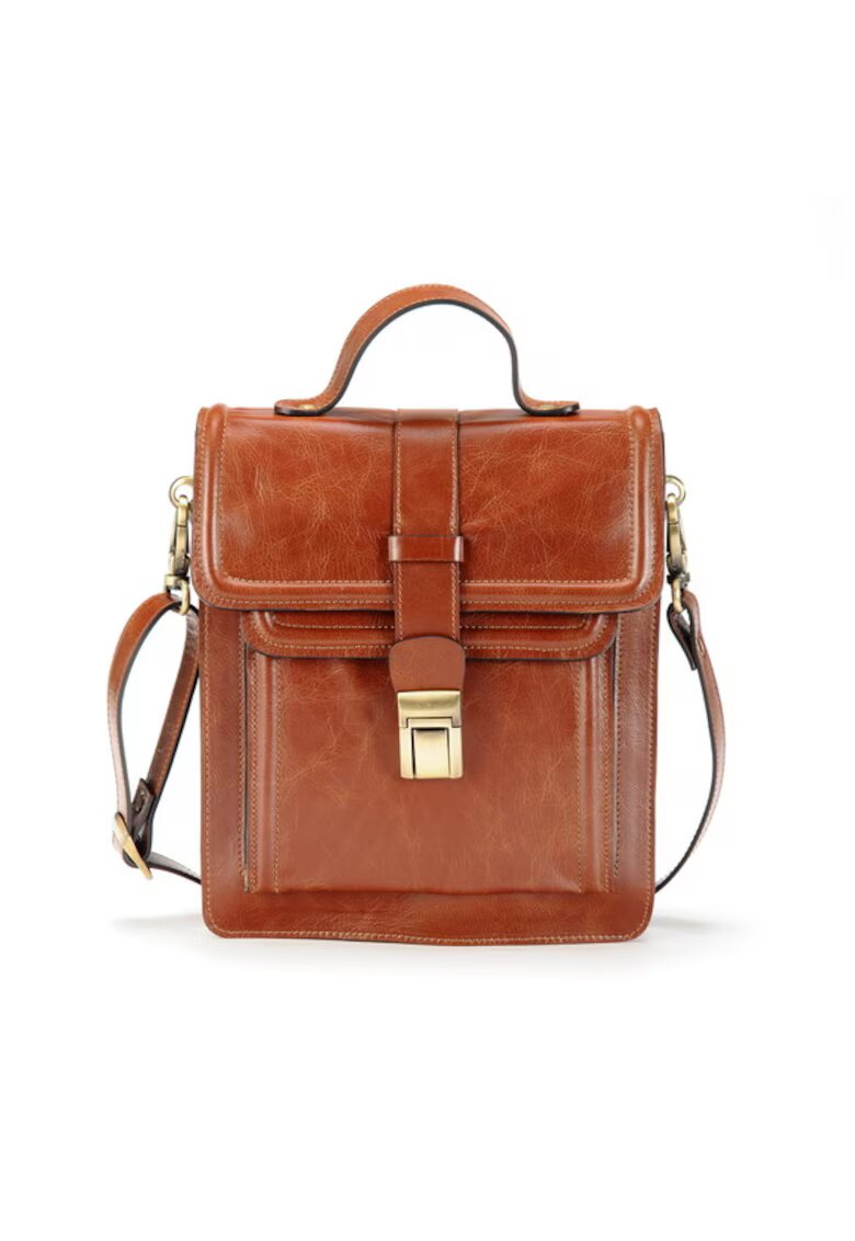 ANNA FELLINI Geanta dama piele - Borseta 1 - maro - - 22x10x26 cm