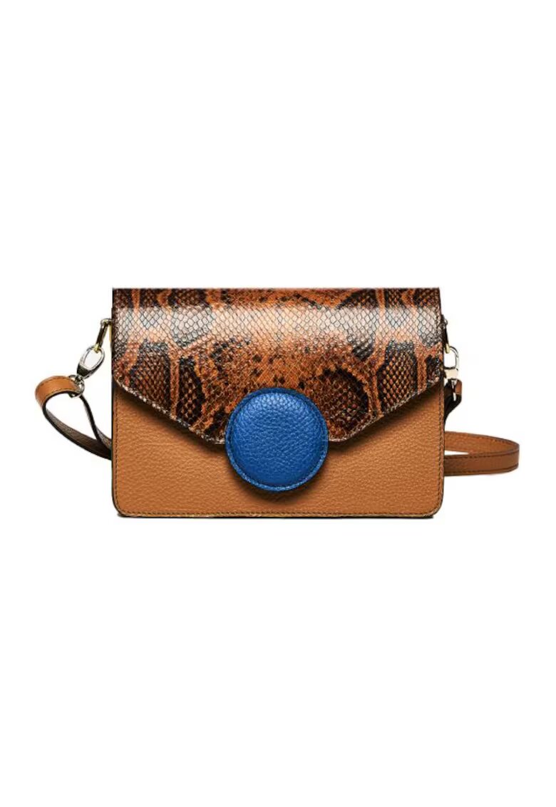 ANNA FELLINI Geanta dama piele - Carmen - coniac albastru - 22x10x15 cm