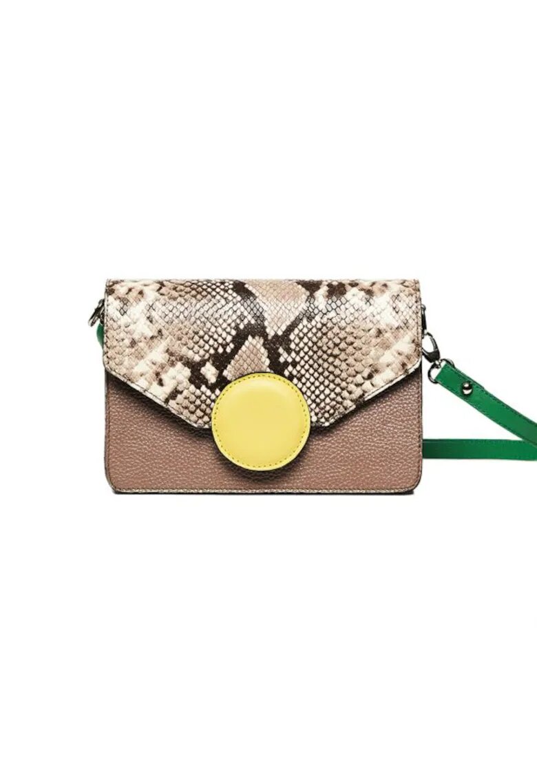 ANNA FELLINI Geanta dama piele - Carmen - grej galben verde - 22x10x15 cm