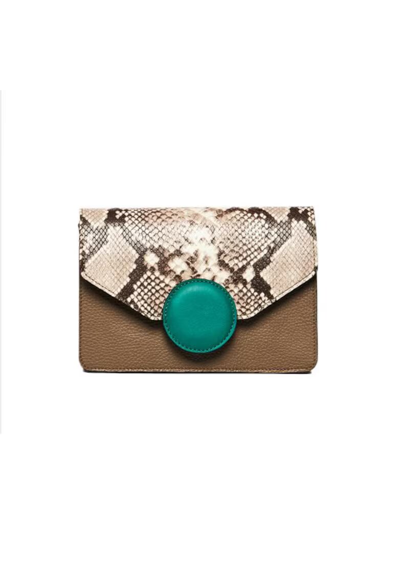 ANNA FELLINI Geanta dama piele - Carmen - grej verde mov - 22x10x15 cm