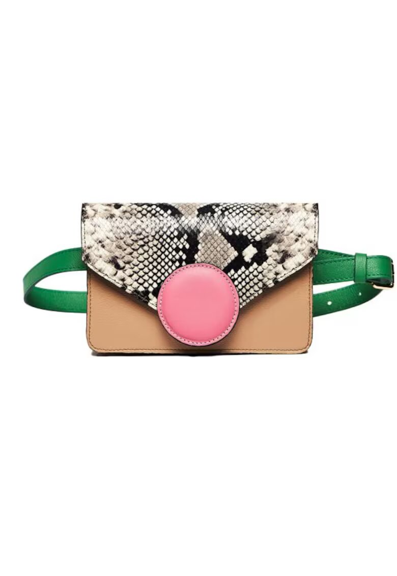 ANNA FELLINI Geanta dama piele - Cora - capucino roz verde - 22x10x15 cm