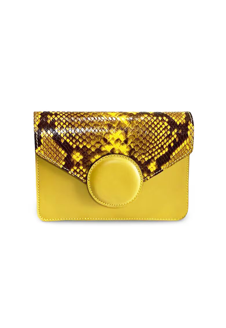ANNA FELLINI Geanta dama piele - Cora - cu bulina galben - 19 x 5 x 13 cm