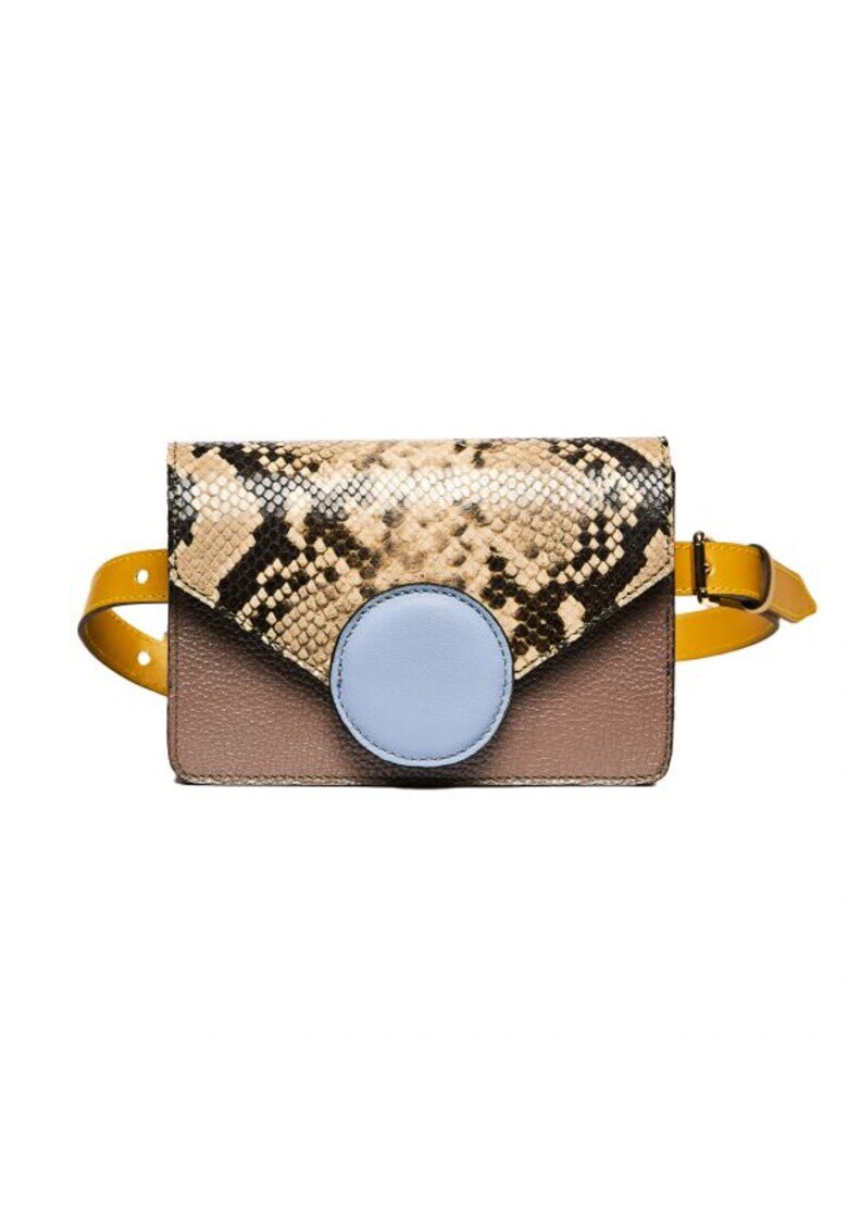 ANNA FELLINI Geanta dama piele - Cora - grej bleu galben - 22x10x15 cm