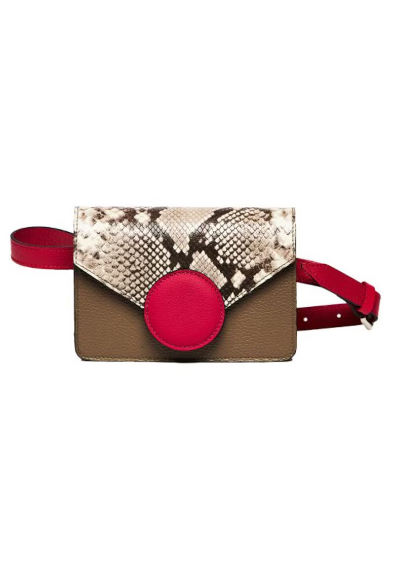 ANNA FELLINI Geanta dama piele - Cora - grej fuxia - 22x10x15 cm