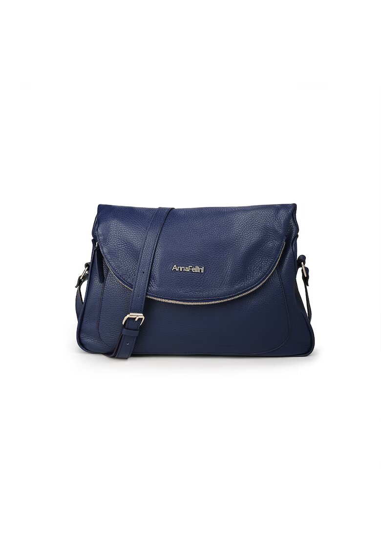 ANNA FELLINI Geanta dama piele - Dasty - albastru - 28 x 8 x 19 cm