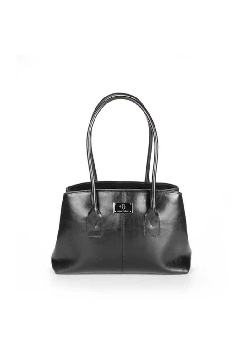 ANNA FELLINI Geanta dama piele - Elisabeth 1 - negru - 34x11x23 cm