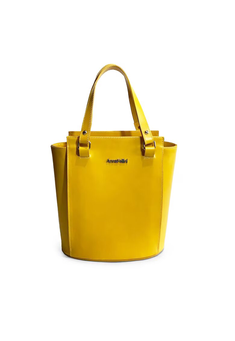 ANNA FELLINI Geanta dama piele - Elisabeth 8 - galben ocru - 25 x 14 x 27 cm