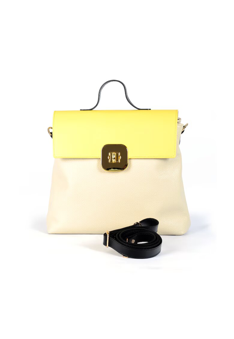 ANNA FELLINI Geanta dama piele - Laura 13 GF - galben - 33x11x30 cm