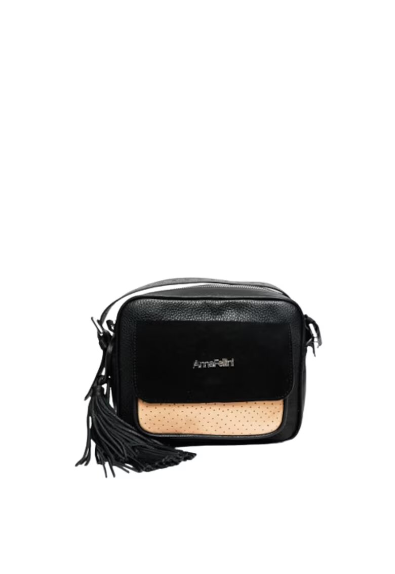 ANNA FELLINI Geanta dama piele - Lucy - natur negru - 22x10x17 cm