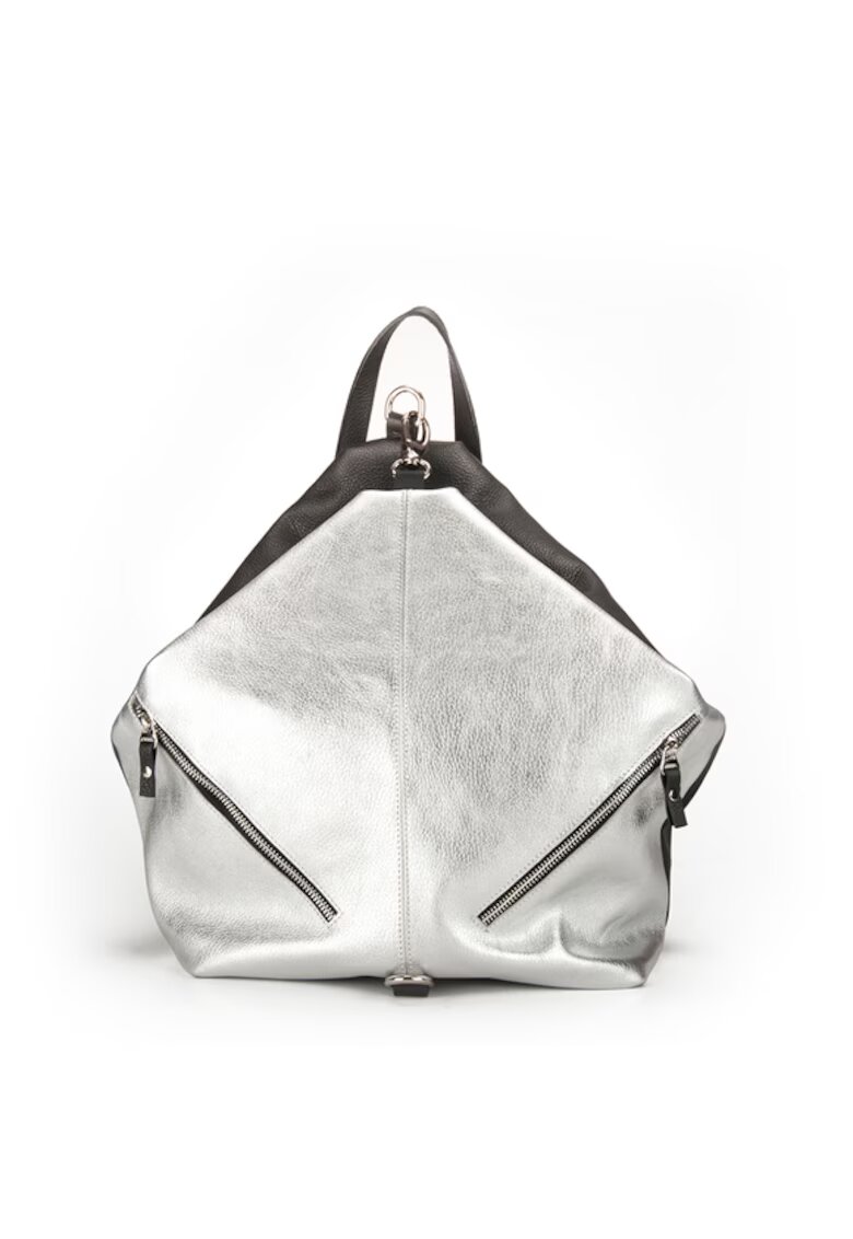 ANNA FELLINI Geanta dama piele - Mabella mare - argintiu - 36x20x33 cm