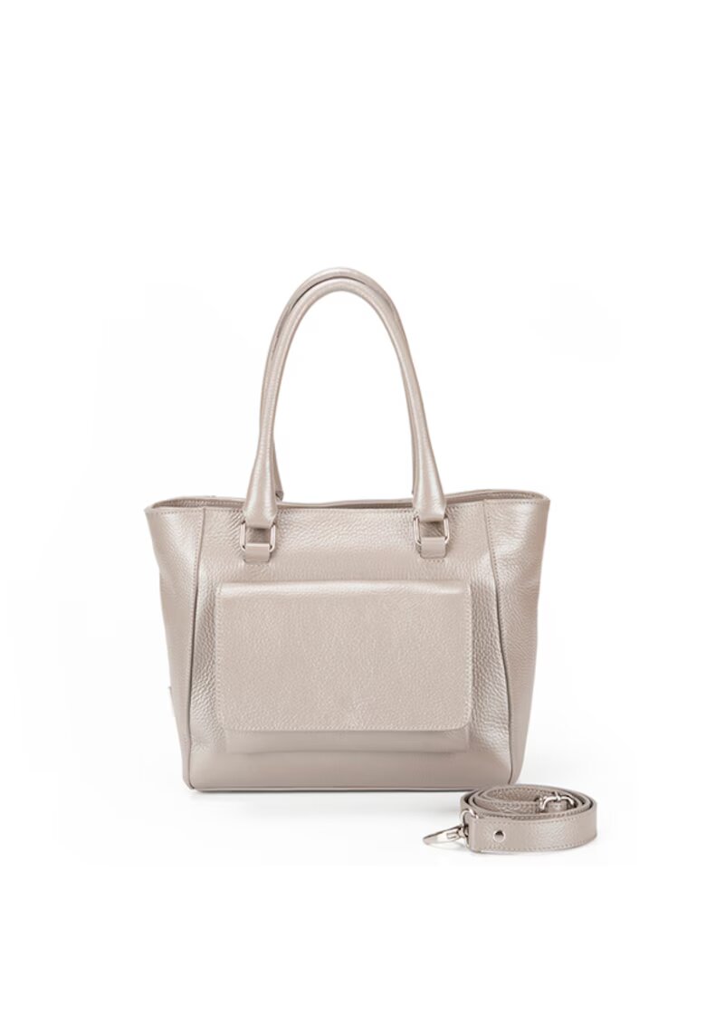 ANNA FELLINI Geanta dama piele - mica - grej sidefat - 33x11x24 cm