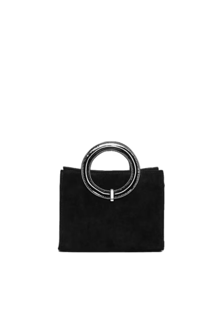 ANNA FELLINI Geanta dama piele - Olivia - velur lac negru - 22x10x17 cm