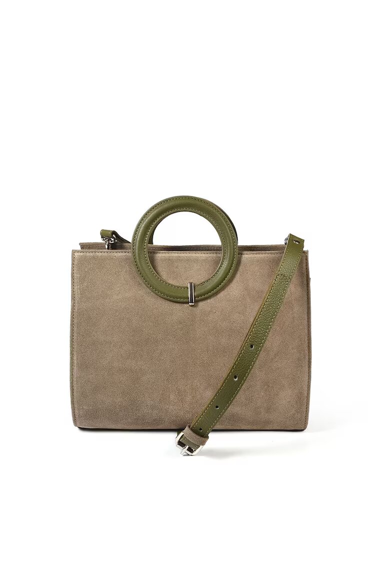ANNA FELLINI Geanta dama piele - Otilia - kaki - 29 x 10 x 22 cm