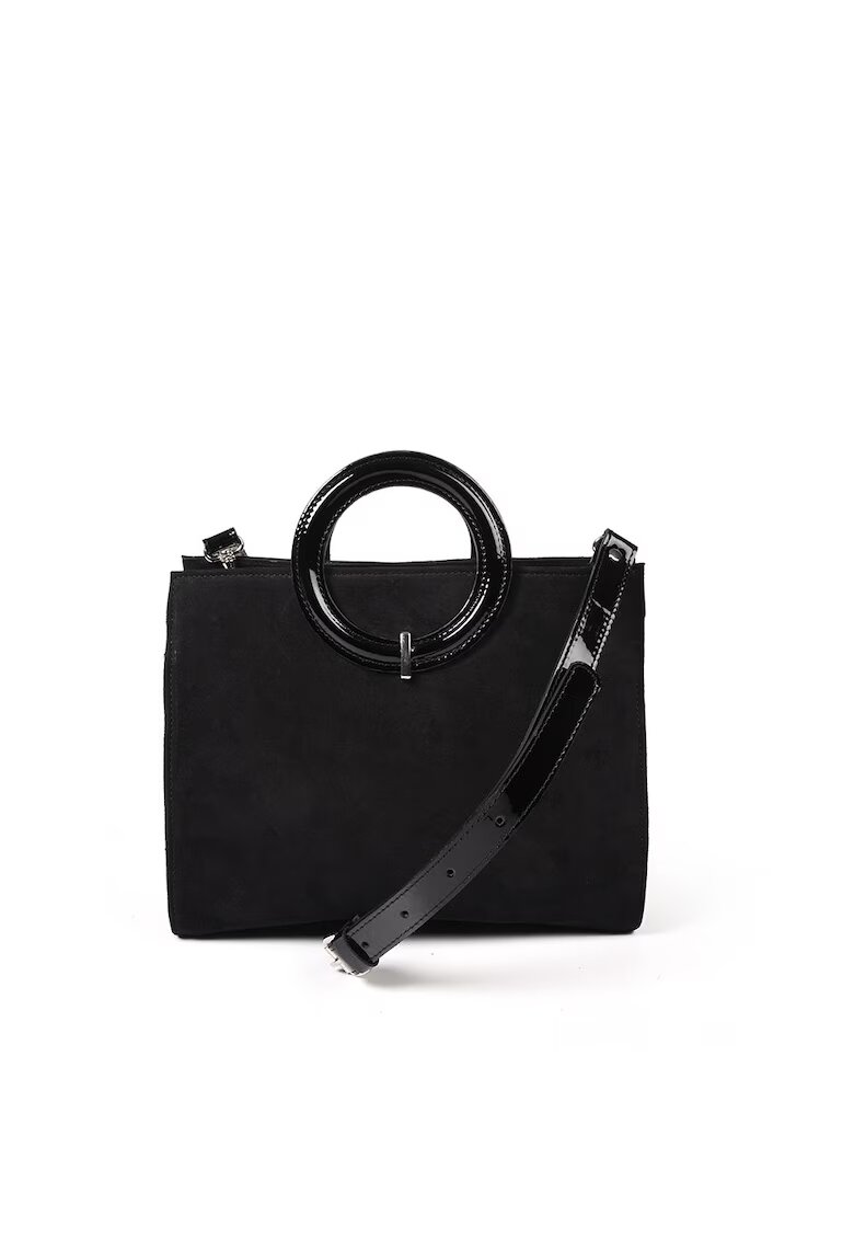 ANNA FELLINI Geanta dama piele - Otilia - velur lac negru - 29 x 10 x 22 cm