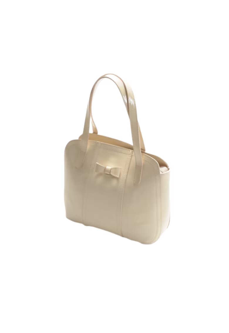 ANNA FELLINI Geanta dama piele - Papion mic - crem - 28x11x24 cm