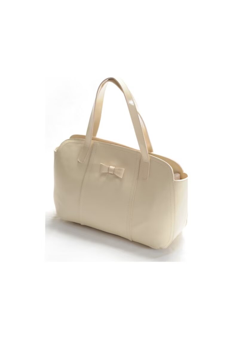 ANNA FELLINI Geanta dama piele - Papion - mijlociu crem - 28x11x24 cm