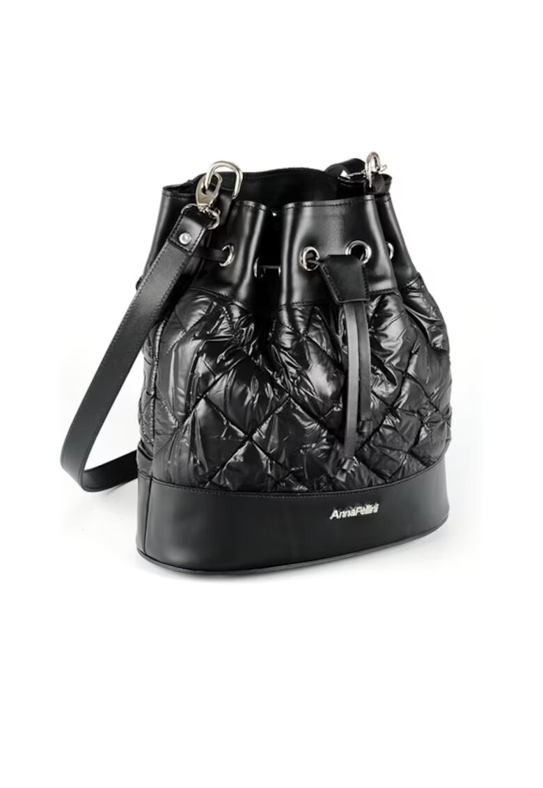 ANNA FELLINI Geanta dama piele - Saculet mic matlasat - negru - 33x12x32 cm