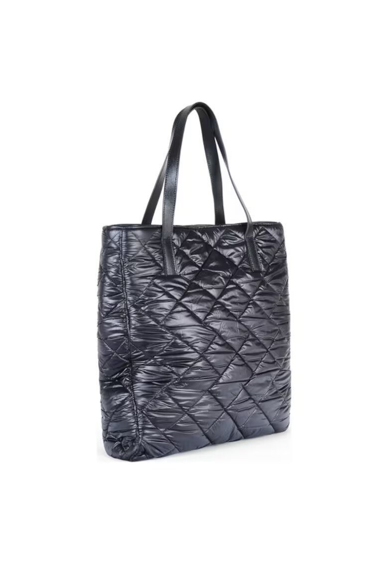 ANNA FELLINI Geanta dama piele - Shopping bag 2 matlasat - negru - 35x8x35 cm