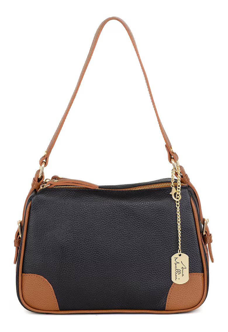 Anna Morellini Geanta crossbody de piele cu accesoriu logo - Negru/Maro scortisoara