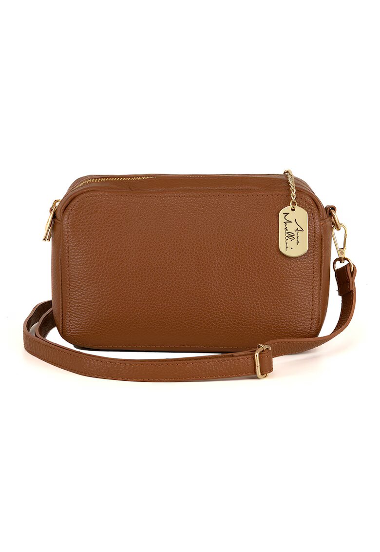Anna Morellini Geanta crossbody de piele cu aspect granulat - Maro scortisoara